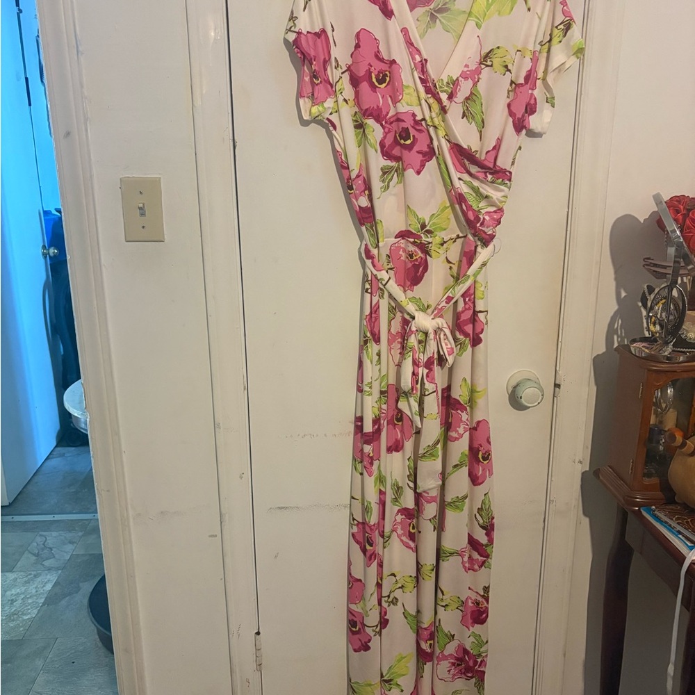 Floral Wrap Dress - Pink and Green